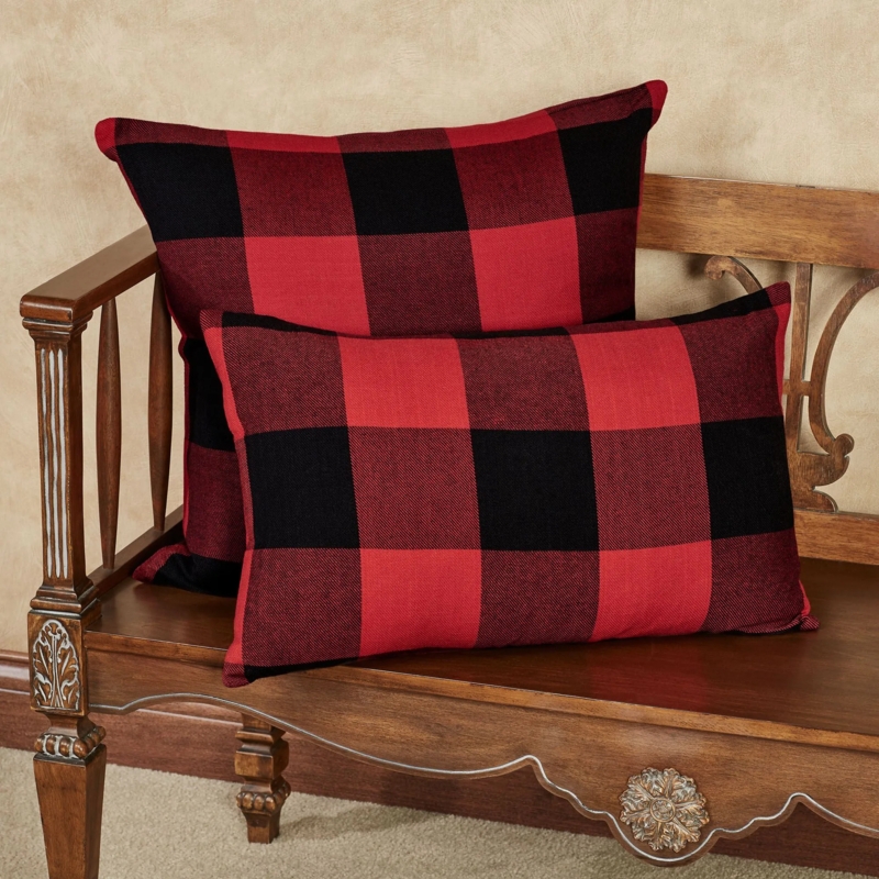 Accent Pillow Red and Black Buffalo Plaid Rectangular Rustic Farmhouse
