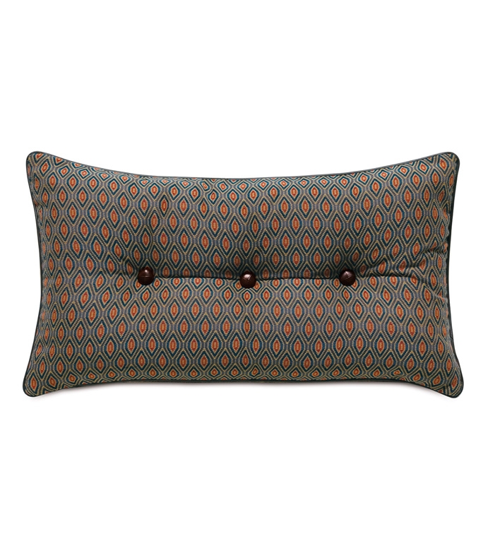 Accent Pillow with Central Button Tufting and Geometric Pattern