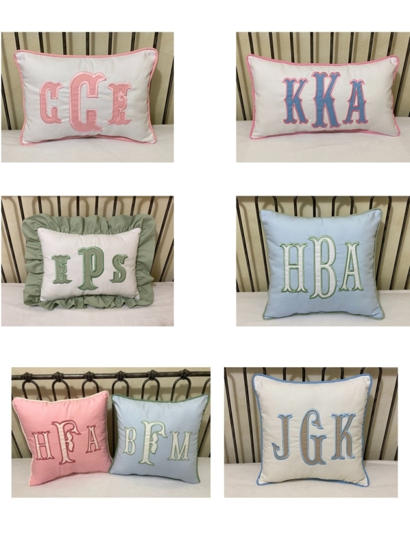 Accent Pillows with Custom Monogram Applique and Nursery Motifs