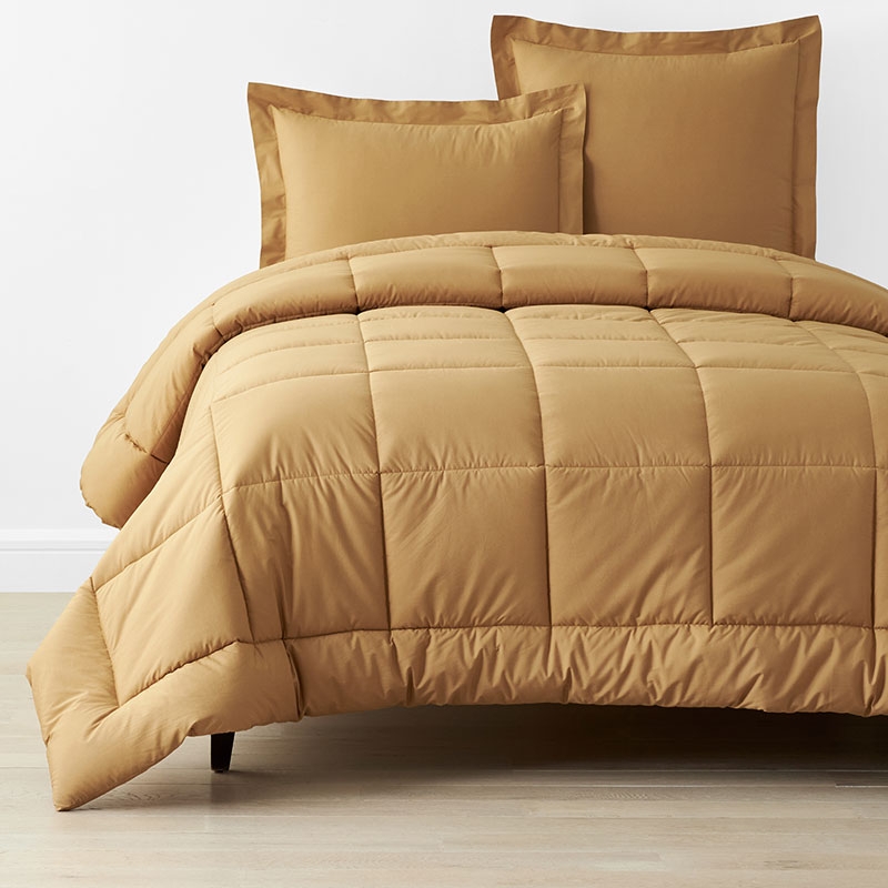 Amber Hue Box Stitch Comforter, Solid Quilted Bedding for Warm Bedroom