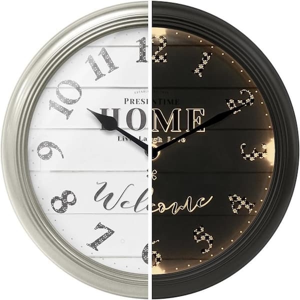Analog Wall Clock Illuminated Numerals Brushed Silver Metal