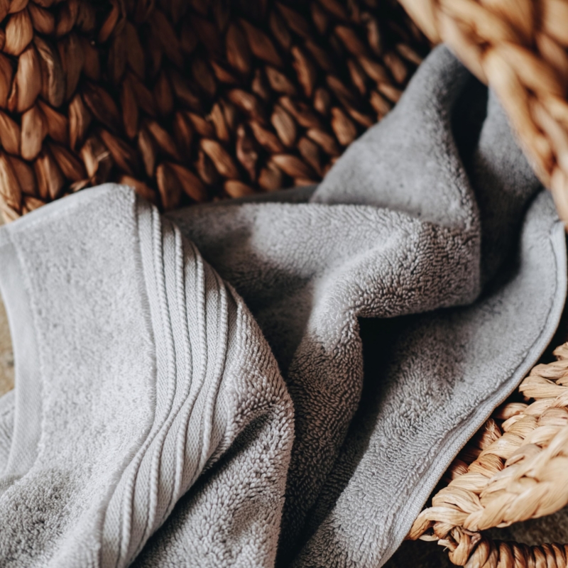 Anthracite Gray Plush Hand Towels with Dobby Border, Spa Decor