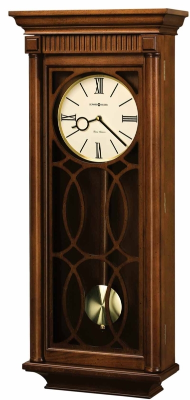 Antique Wall Clock with Swan Neck Pediment and Visible Pendulum