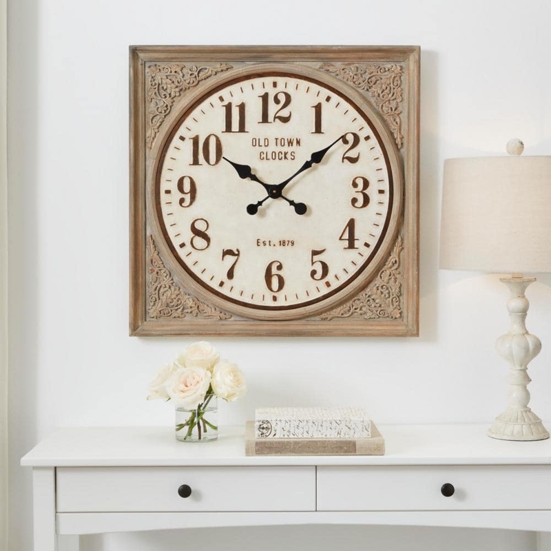 Antiqued Wooden Frame Wall Clock with Rustic Distress