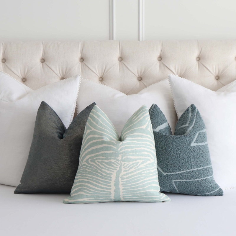 Aqua Lumbar Pillow with Zebra Pattern and Linen-like Fabric.