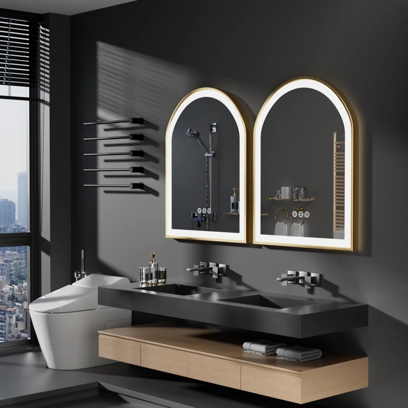 Arched Bathroom Mirror with Integrated LED Illuminated Border