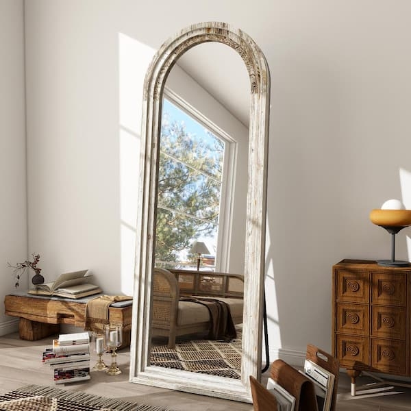 Arched Floor Mirror Leaning Design, Minimalist Finish Bedroom