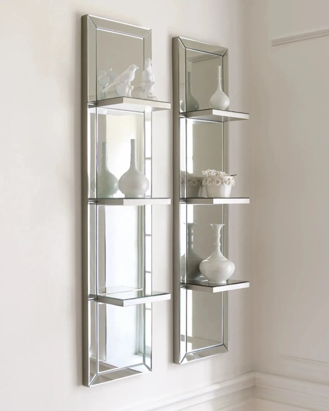 Arched Gold Wall Shelf with Mirrored Back and Five Tiers