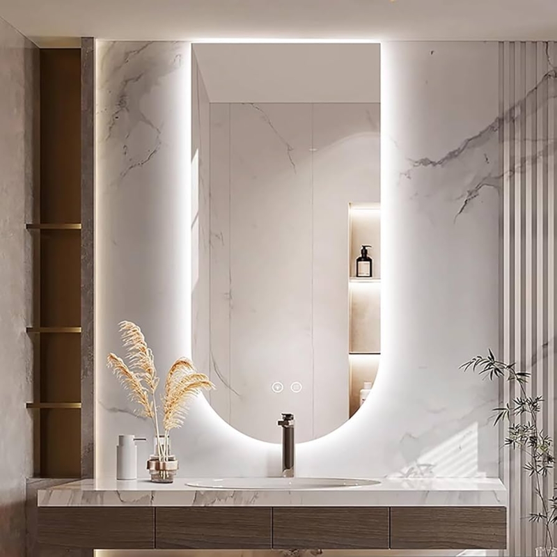 Arched Mirror Frameless Backlit LED Contemporary Bathroom Decor