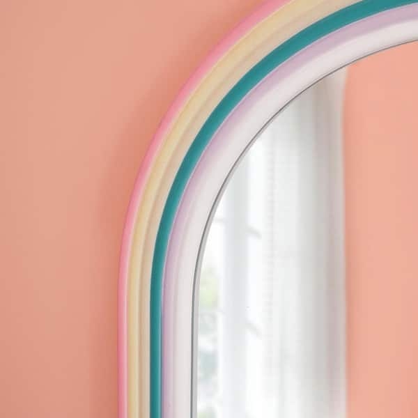 Arched Mirror Matte Wood Toned Tiered Frame Rainbow Motif