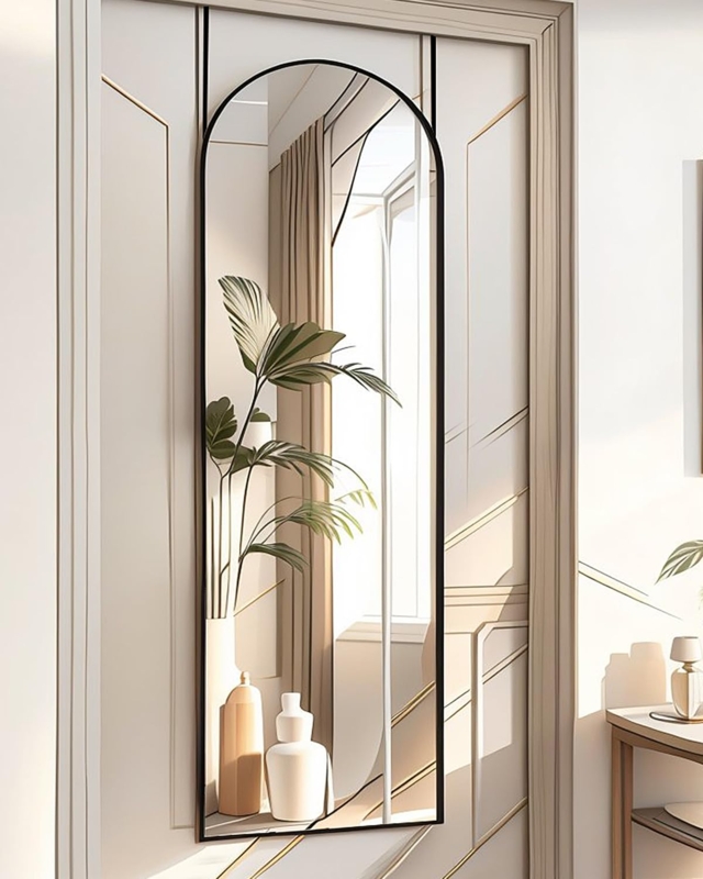 Arched Mirror Over The Door Black Matte Frame Full Length Minimalist