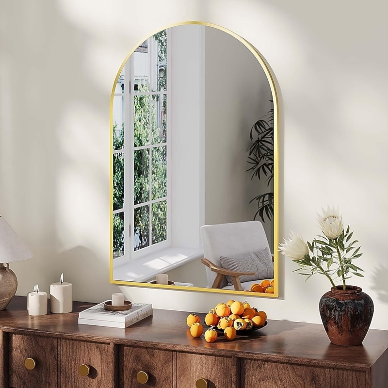Arched Mirror Pair for Double Vanity Layout Gold Aluminum Frame
