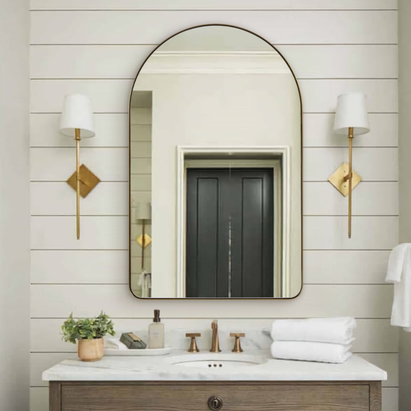 Arched Wall Mirror Brushed Gold Frame Minimalist Entryway Decor