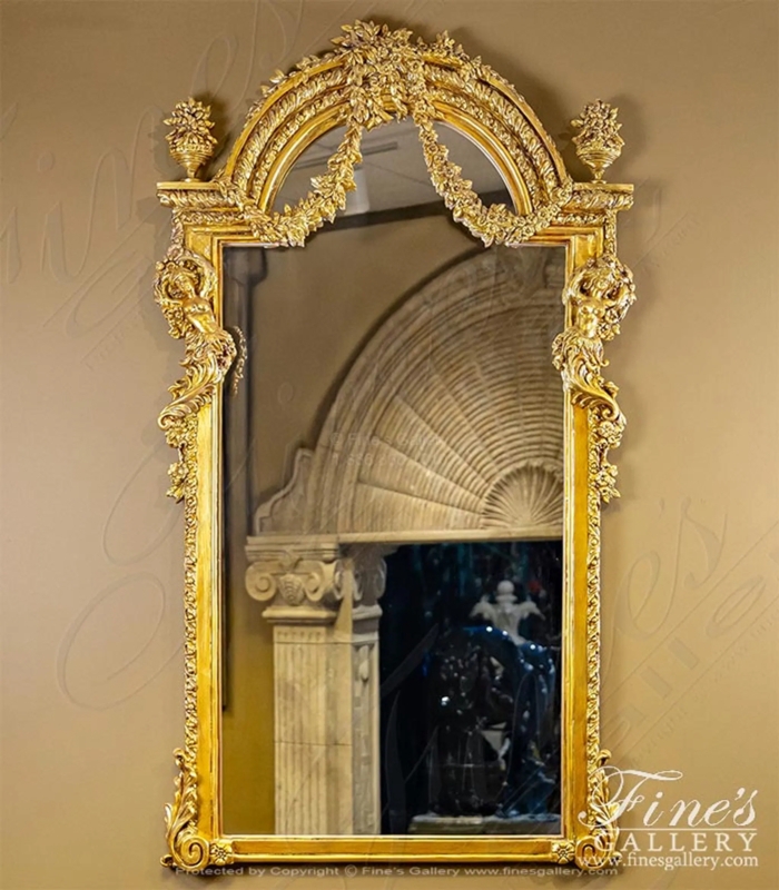 Arched Wall Mirror Carved Female Figures Floral Garlands Louis XV