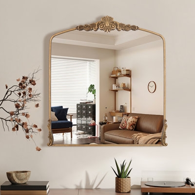 Arched Wall Mirror: Vintage Baroque Ornate Crest Detail