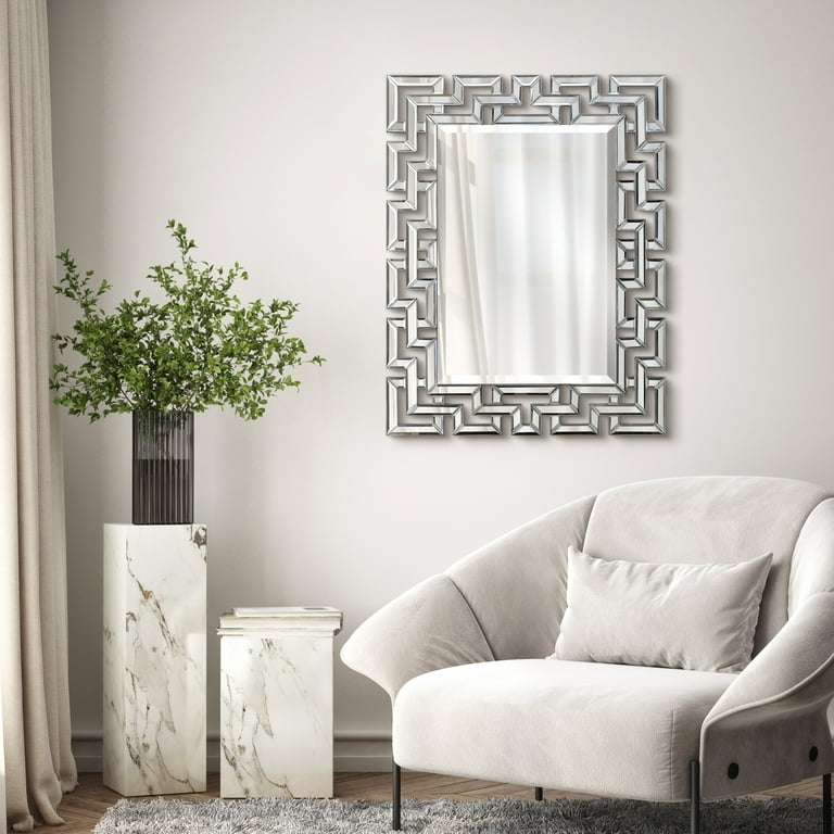 Art Deco Accent Mirror with Geometric Faceted Beveled Glass Border