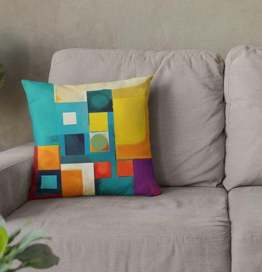 Artisan Block Print Throw Pillow in Mustard and Charcoal Geometric