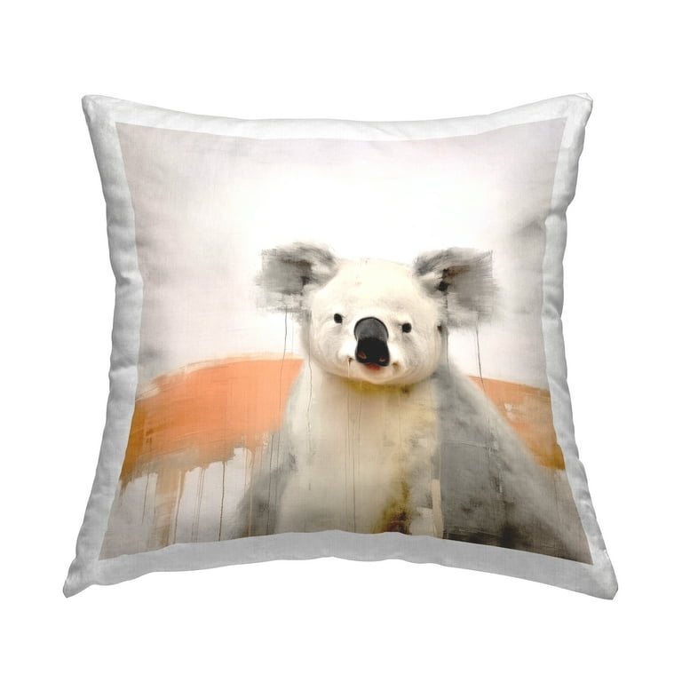 Artistic Watercolor Throw Pillow with Koala Print and Gold Accents