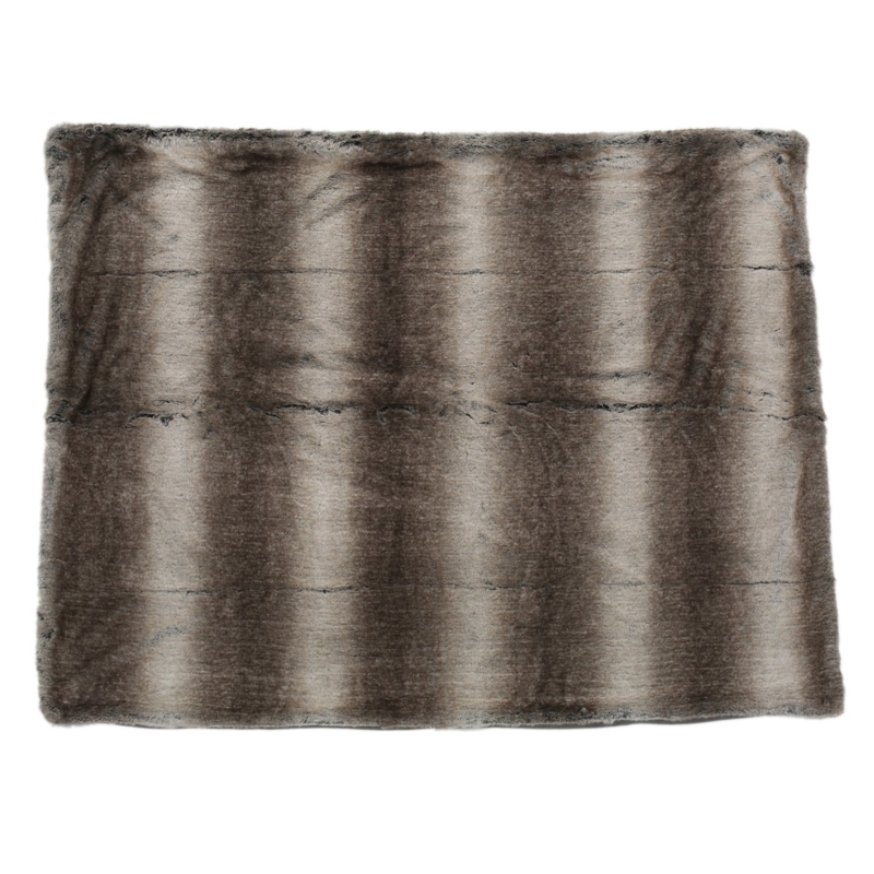 Ash Gray Shaggy Throw with Modern Striped Faux Fur Pattern