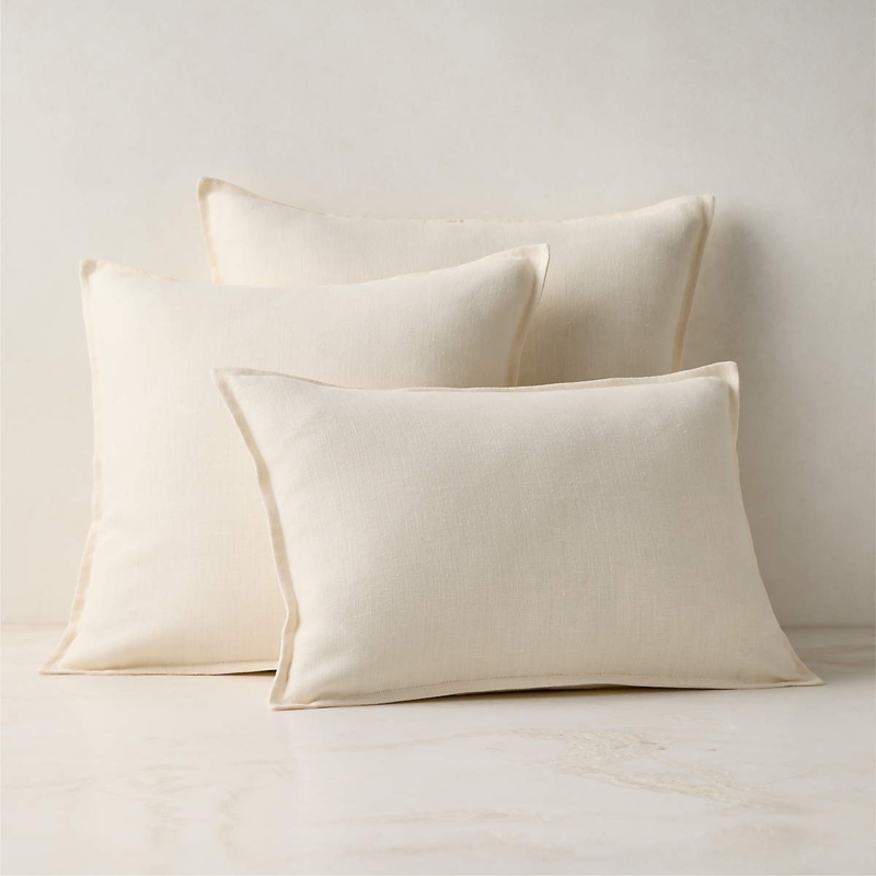 Assorted Throw Pillows Tonal White Palette Warm White Flanged Edge Linen