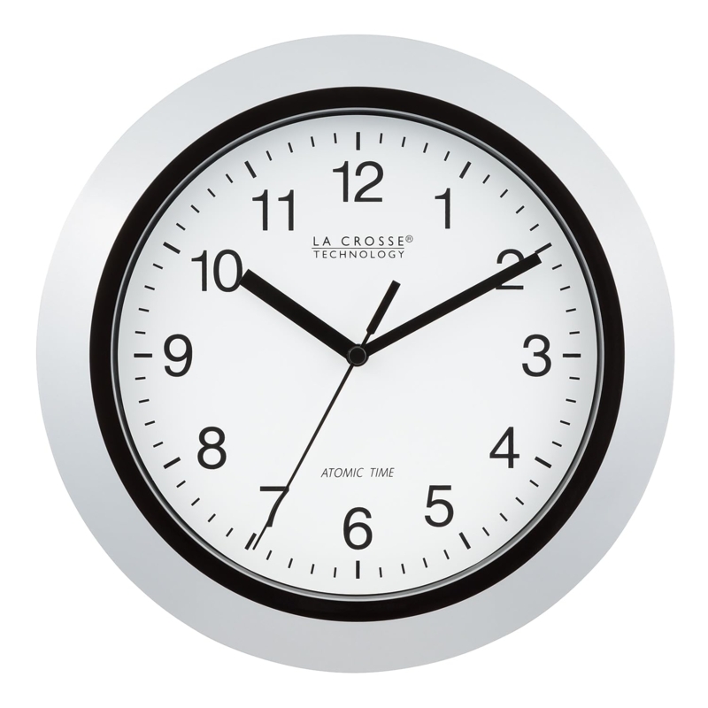 Atomic Wall Clock with Brushed Silver Frame & Red Second Hand