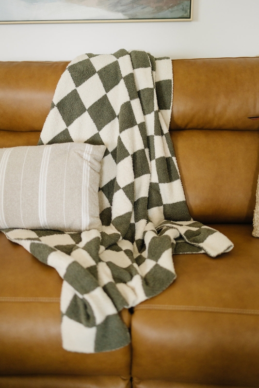 Baby Blanket, Sage Green Checkerboard, Plush Lovey, Small Scale