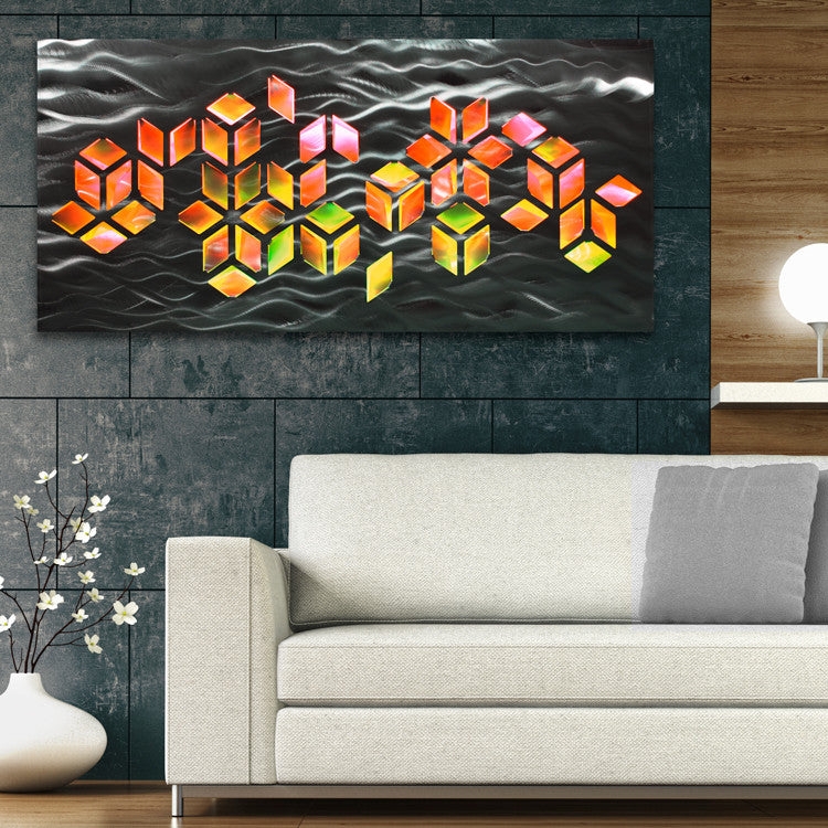 Backlit Metal Wall Decor: Brushed Geometric Panels