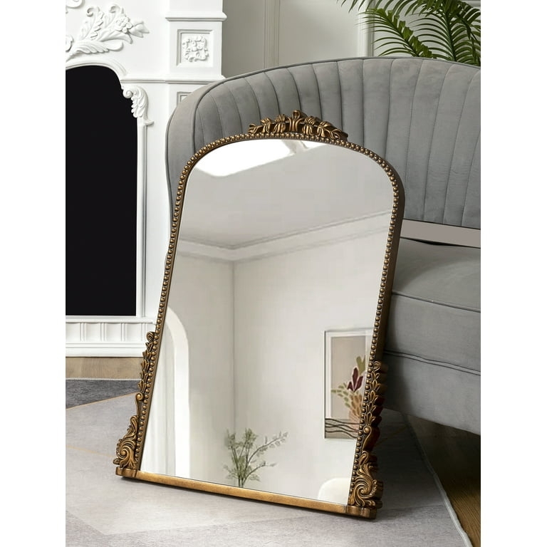 Baroque Wall Mirror: Arched Traditional with Ornate Relief Carvings