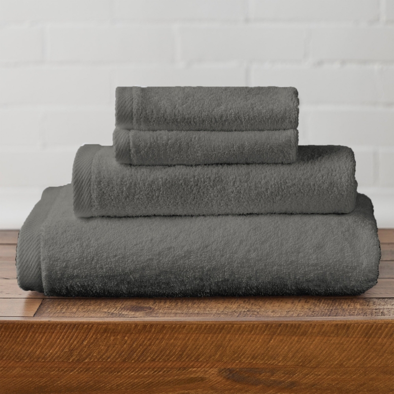 Bath Towel Charcoal Color Plush Loops Neatly Folded Towel Stack Display