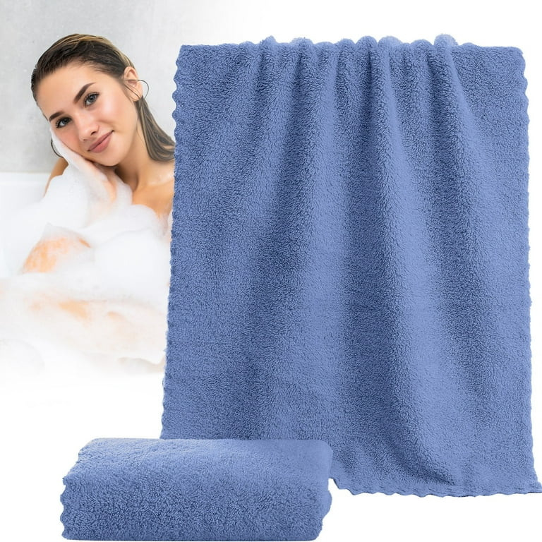 Bath Towel in Soft Steel Blue Coral Fleece with Plush Pile