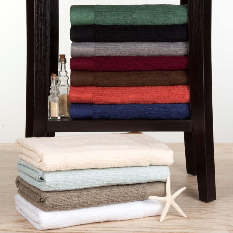 Bath Towel: Ribbed Texture, Tonal Blue and Grey Stack, Modern Style