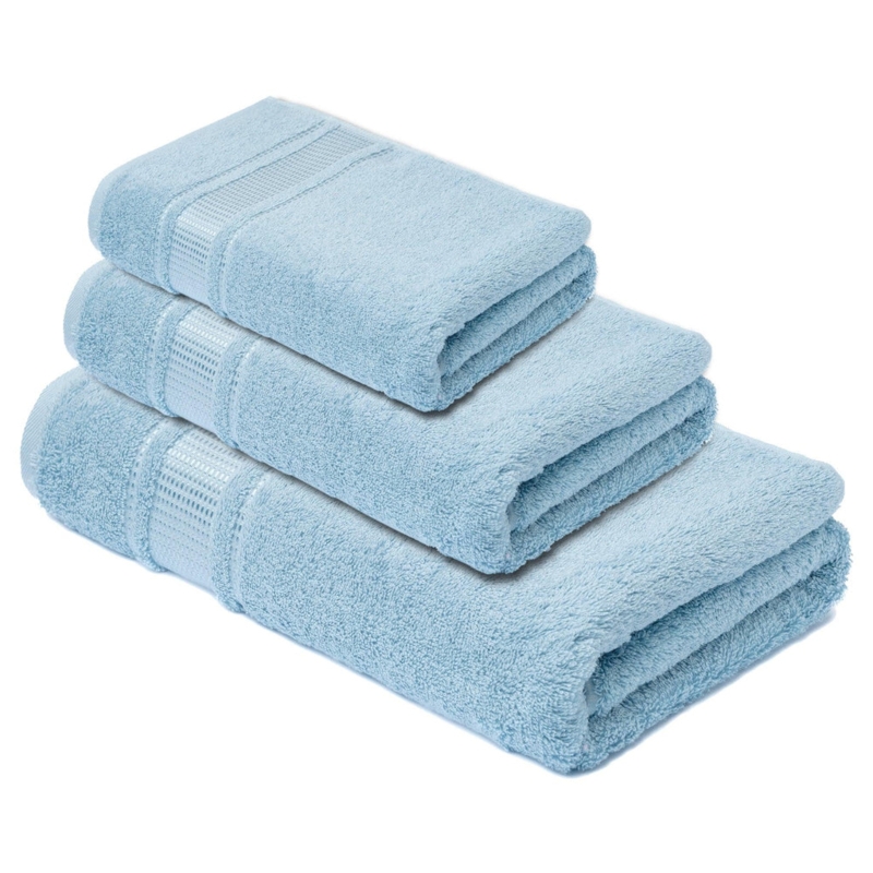 Bath Towel Set Aqua Blue Ribbed Dobby Border Textured