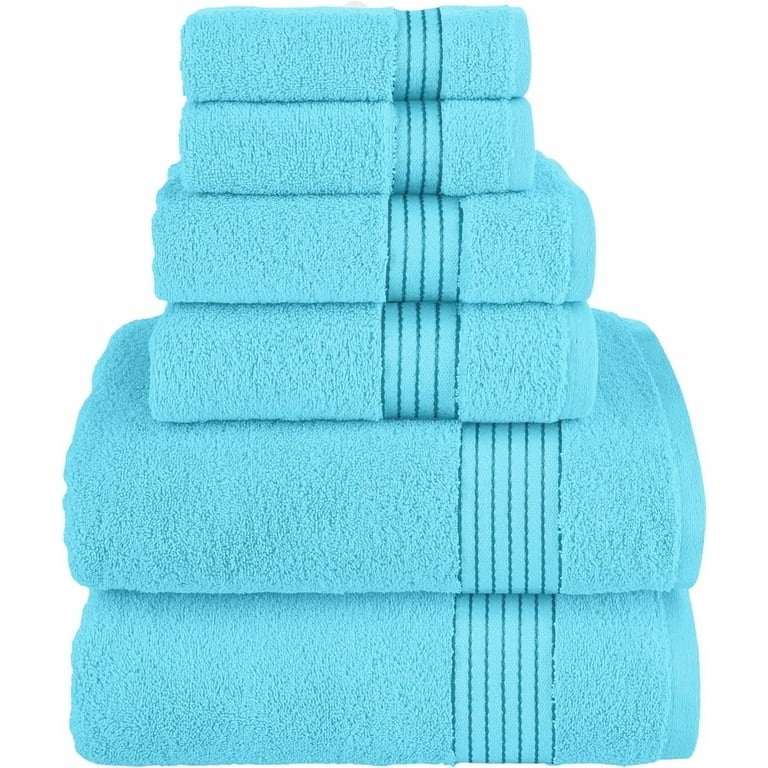 Bath Towel Set Aqua Color Six Piece Terry Cloth Coastal Style