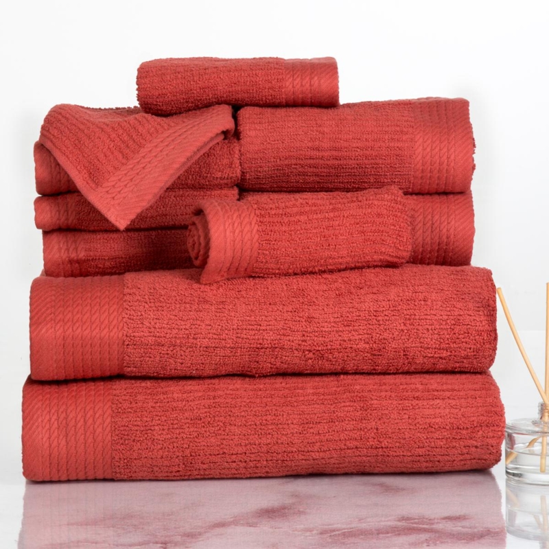 Bath Towel Set: Charcoal Gray, Ribbed Texture, Multi-Piece Folded Stack