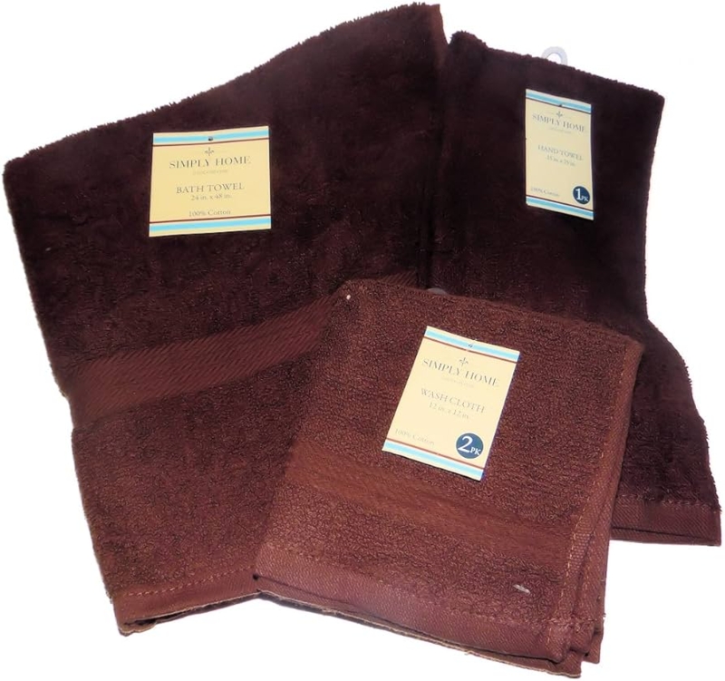 Bath Towel Set in Chocolate Brown Cotton Terry with Washcloths