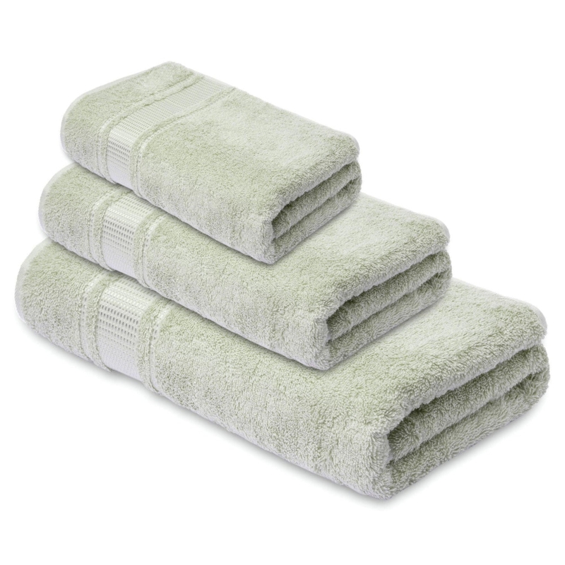 Bath Towel Set Mint Green Fringe Tassels Ribbed Surface