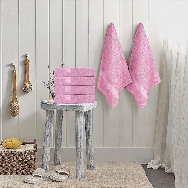 Bath Towel Set: Pastel Pink 10-Piece Collection, Dobby Border Detail