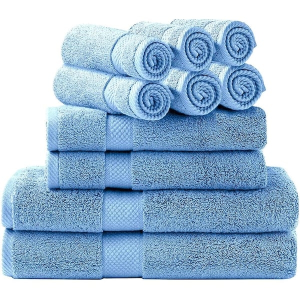 Bath Towel Set: Royal Blue, 10-Piece Count, White Cord Tie, Gift Ready