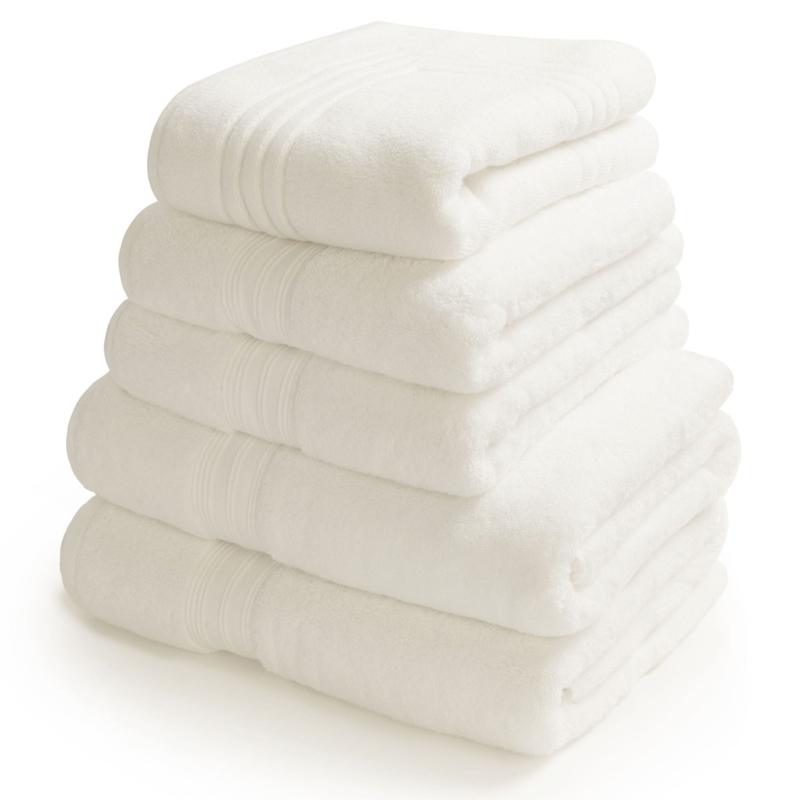 Bath Towel Set, White Cotton Terry Bundle tied with Grey Ribbon