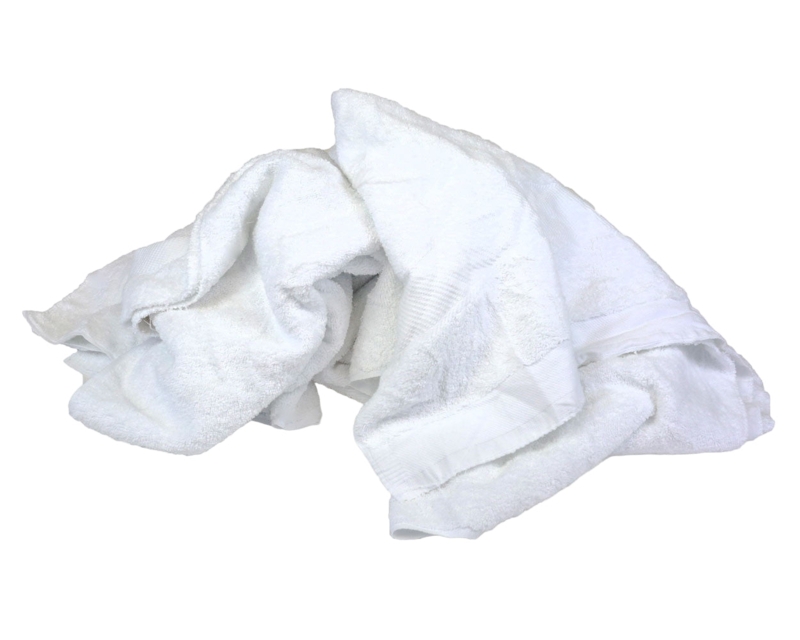 Bath Towel Stack of Three, White Cotton Terry Cloth, Minimalist Style.
