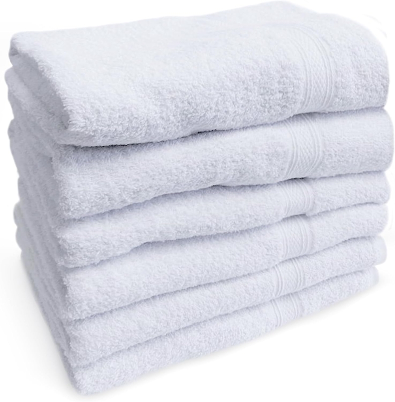 Bath Towels, Absorbent Cotton Terry Stack with Classic Dobby Border