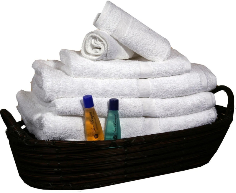 Bath Towels, Plush White Terry Cloth with Luxury Bronze Dobby Border