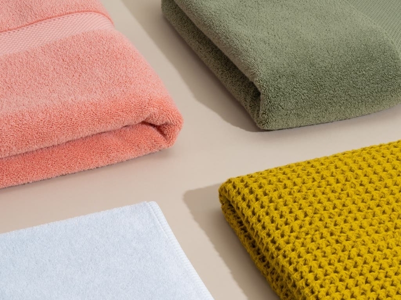 Bath Towels, Waffle Weave and Terry Mix on Wooden Ladder Rack