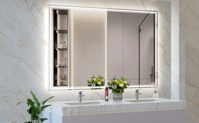 Bathroom Mirror Integrated LED Borderless Silver Frame Oversized