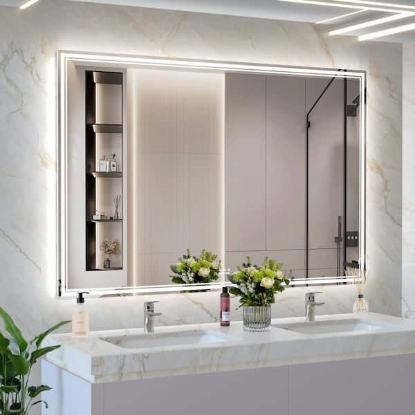 Bathroom Mirror Integrated Led Fluted Wall Backdrop Rectangular