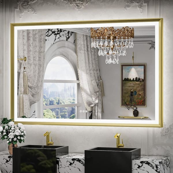 Bathroom Mirror: Large Slim Gold Frame for Double Vanity