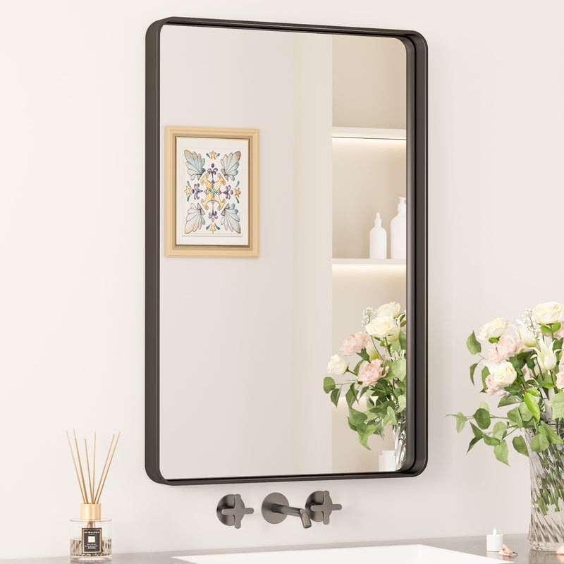 Bathroom Mirror Rounded Rectangle Thin Black Frame Vertical Vanity