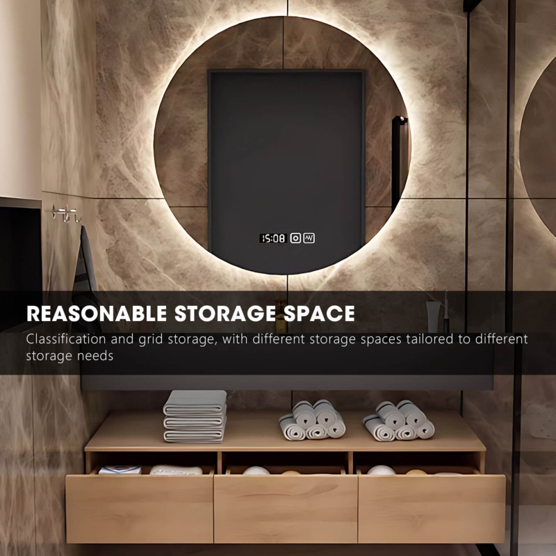 Bathroom Vanity Fluted Wood Backlit Mirror Wall Mounted Faucet Luxury