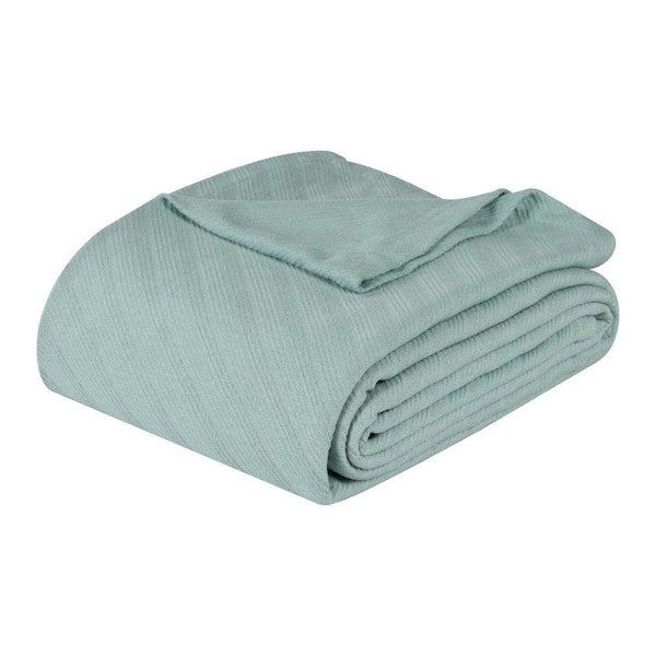 Bed Blanket Aqua Woven Striped Texture Lightweight Cotton