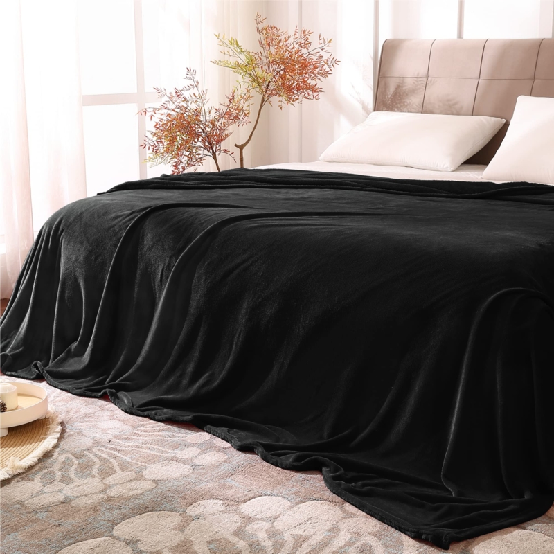 Bed Blanket Plush Fleece King Black Modern Minimalist Bedding